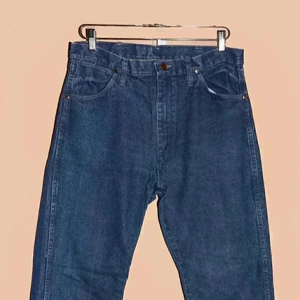 Wrangler Distressed Dark Classic Denim Jeans Size 34x34 Straight Leg Jeans Work - Picture 4 of 5
